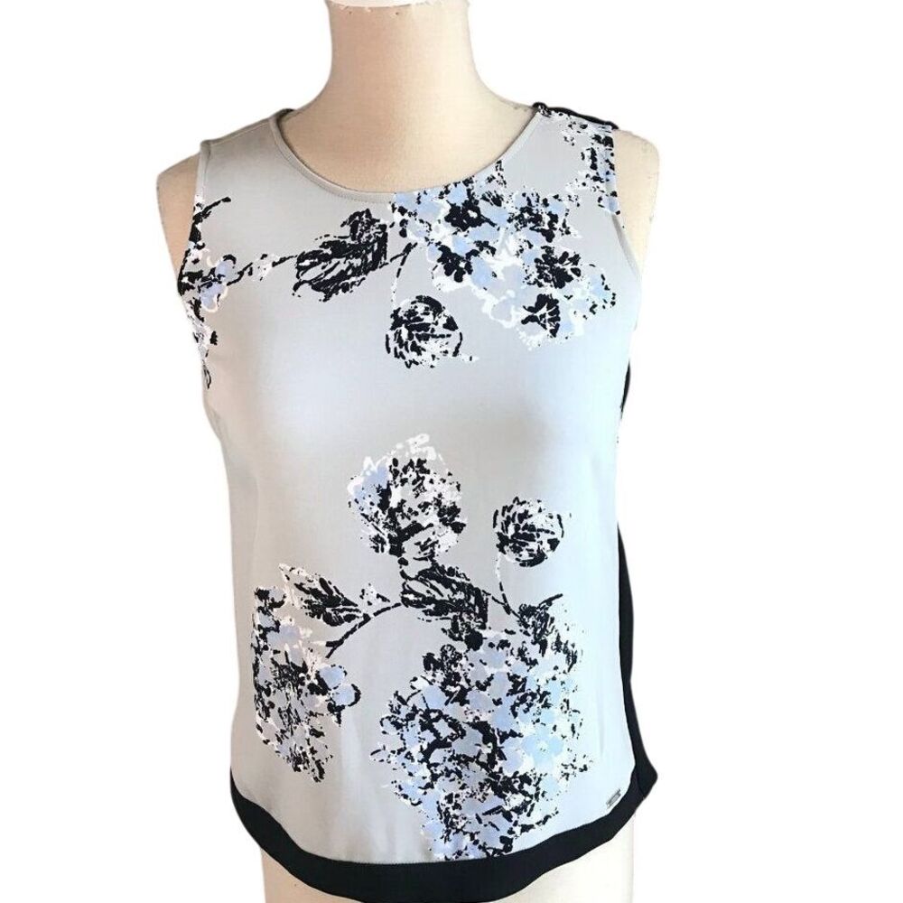 Armani Exchange Sleeveless Floral Print Top Black White Elegant Tank Size‎ S
